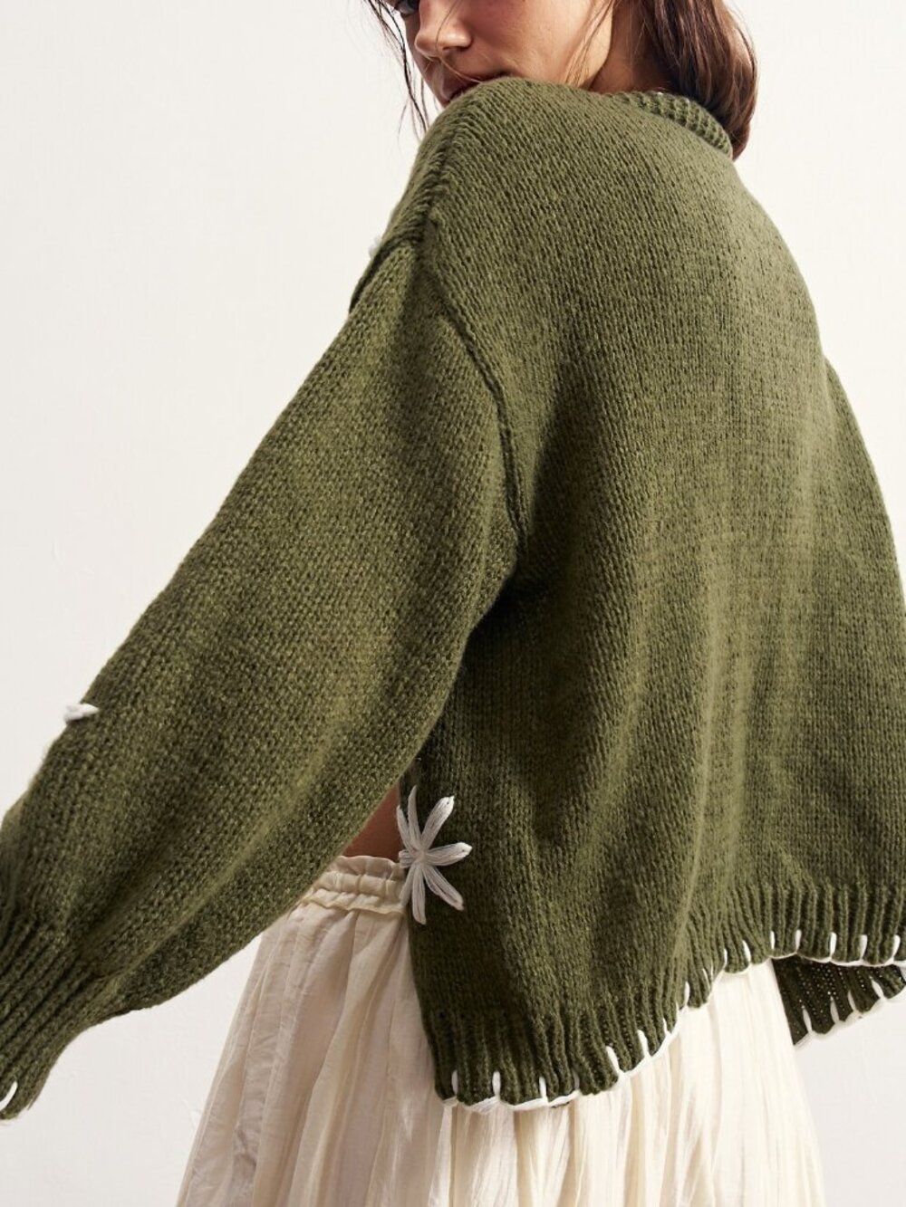 Green Casual Women's Floral Embroidered Pattern Cardigan - Picture 2 of 9